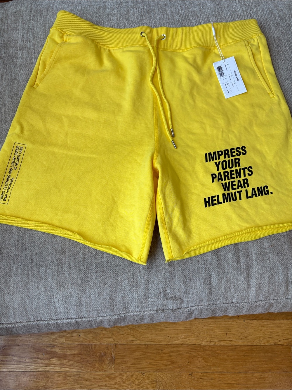 Rare Helmut Lang Bright Yellow Graphic Cotton Shorts